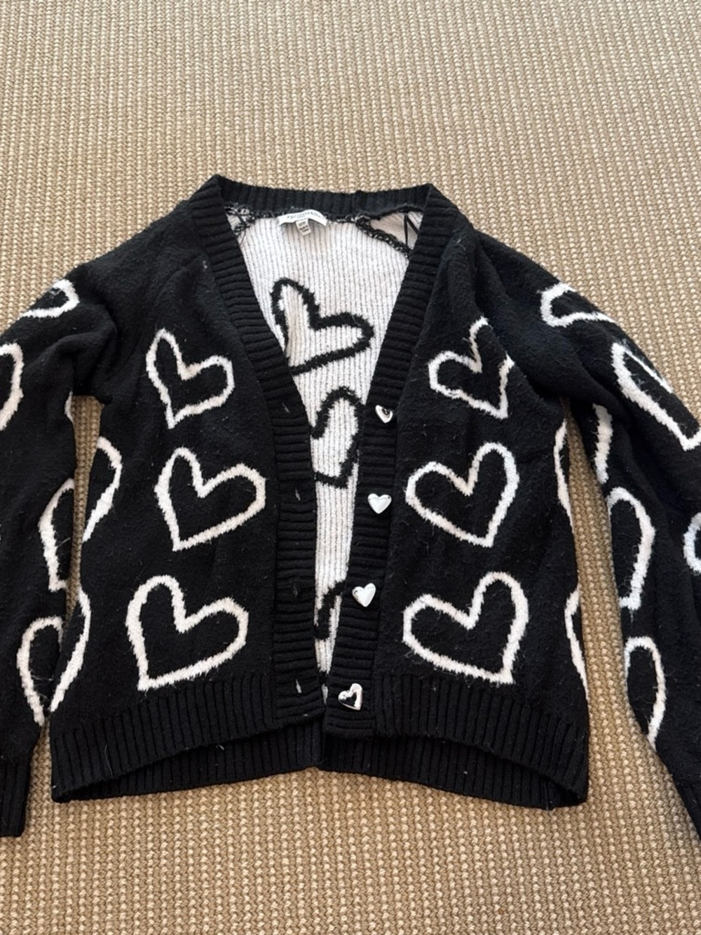 Freshman Black Cardigan with White Heart Pattern